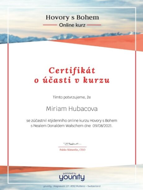 Certifikát v kurze Hovory s Bohem